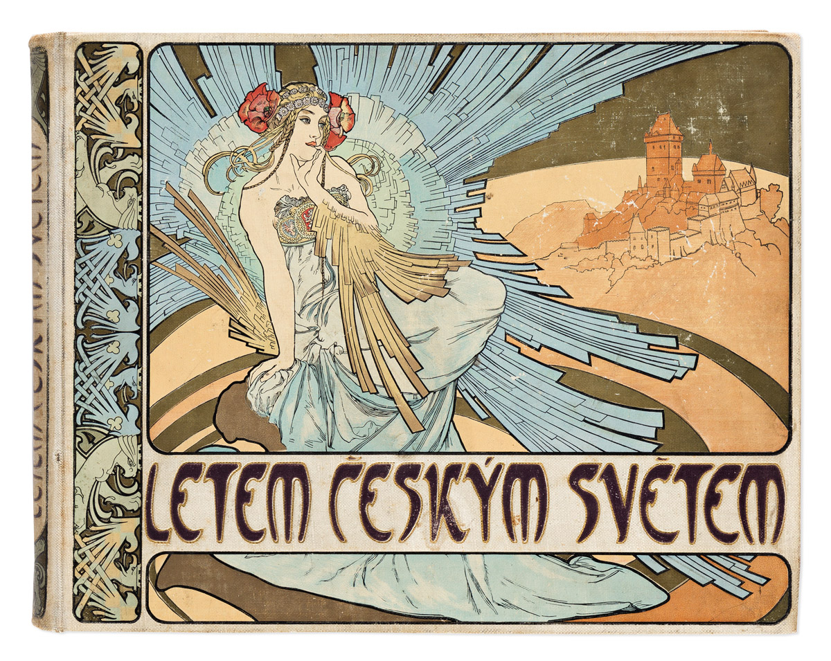 COVER BY ALPHONSE MUCHA (1860-1939).  LETEM CESKYM SVETEM / [A FLIGHT OVER THE CZECH WORLD.] Bound volume. 1898. 11x14¼ inches, 28x36¼